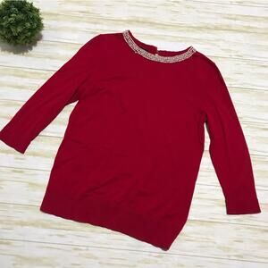 Talbots Bright Red Pearl Crew Neck Sweater Christmas Holiday‎ Women’s Size Small